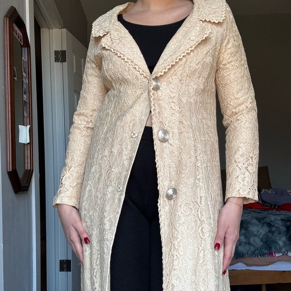 Cream lace button up coat glamour